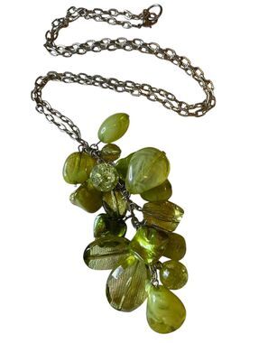 Olive Green Beaded Necklace 27"L